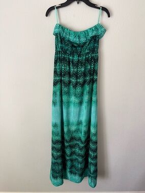 Turquoise Ombre Strapless Maxi Dress